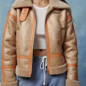 BDG August Faux Leather Cropped Aviator Jacket